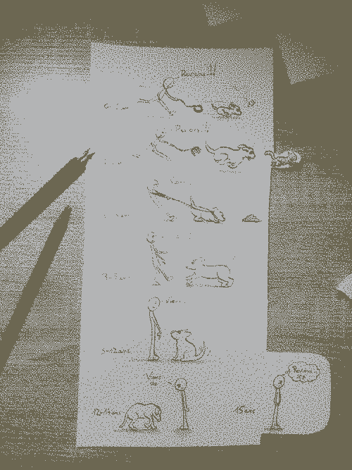 A picture of a black and white comic strip : 0 - 1 year: A master running after their little puppy shouting ‘Come back !!!’ with compassion. The puppy runs after a butterfly. 1 - 2 years: The same master running after their adult dog shouting ‘Come back !!!’ with frustration. The dog runs after a cat. 2 - 3 years: The master holding the leash with annoyance, saying ‘Come !!’ The dog tries to go feel a poo. 3 - 5 years: The master calls their dog ‘Come !’, frightened, taking a step back while the dog is running on them. 5 - 12 years: The master talking and smiling to their dog ‘Come.’. The dog is sitting calmly and attentively in front of its master. 12 - 14 years: The dog walks slowly behind its master. The master nicely and sadly asking it : ‘Please, come…’ 15 years: The master is alone, they cry and they think ‘Please, come back..’