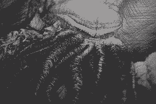 Drawing of a man who’s scared while seeing Cthulhu get out of the water behind a lighthouse.