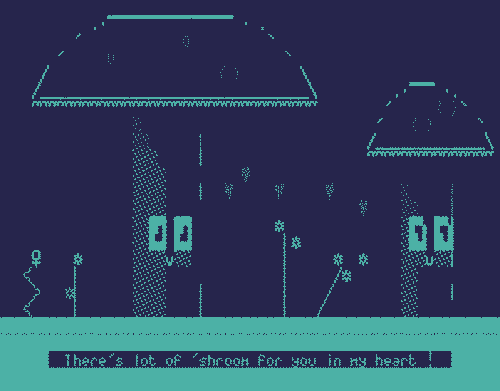 Drawing two fungies in love in ASCII art