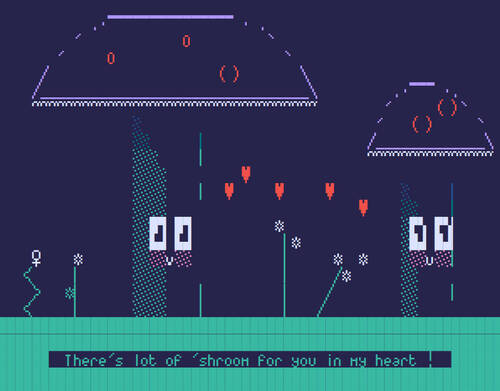 Drawing two fungies in love in ASCII art