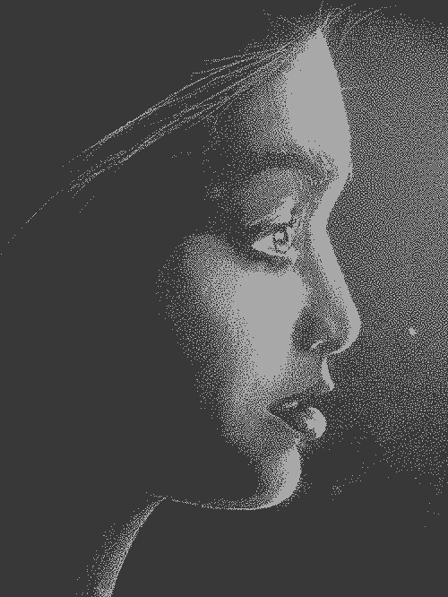 A young woman drawn on a black background
