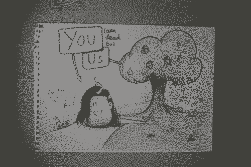 A drawing of a pear leaving its tree