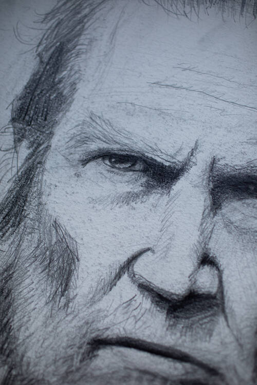 A pencil portrait of a face that kinda looks like jeff bridges