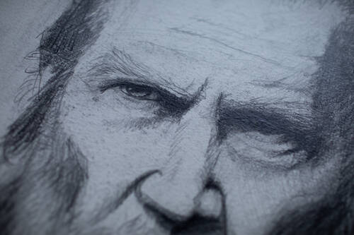 Portrait au crayon d’un visage qui ressemble un peu à Jeff Bridges