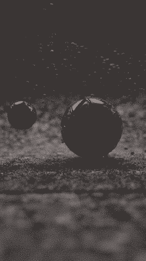 3D rendered image representing a strange red sphere and some little one which gravitate around the big one.